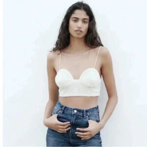 ZARA Oyster White Beaded Crop Top BNWT STUNNING Sz Medium